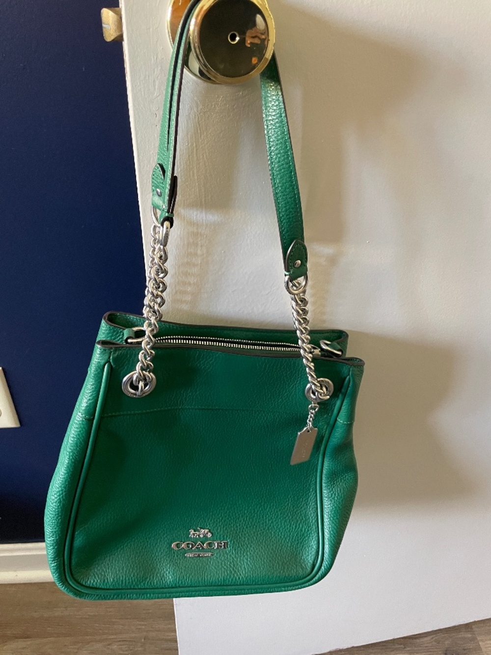 Coach Green Leather Chain Shoulder Bag